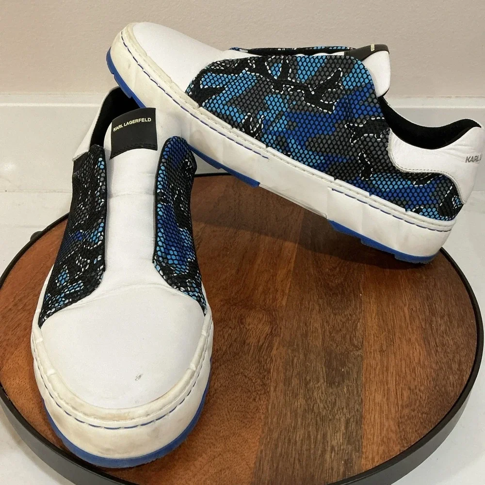 Men's 10.5 Karl Lagerfeld Paris Camo Print Laceless Sneakers Slip On Shoes